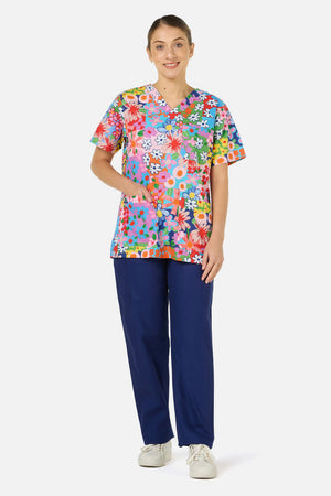 Gorman - Floral Field Top & Pant Scrub Set - navy