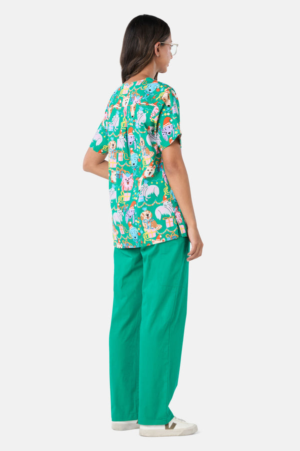 Gorman - Santa Paws Mixed Scrub Set - green