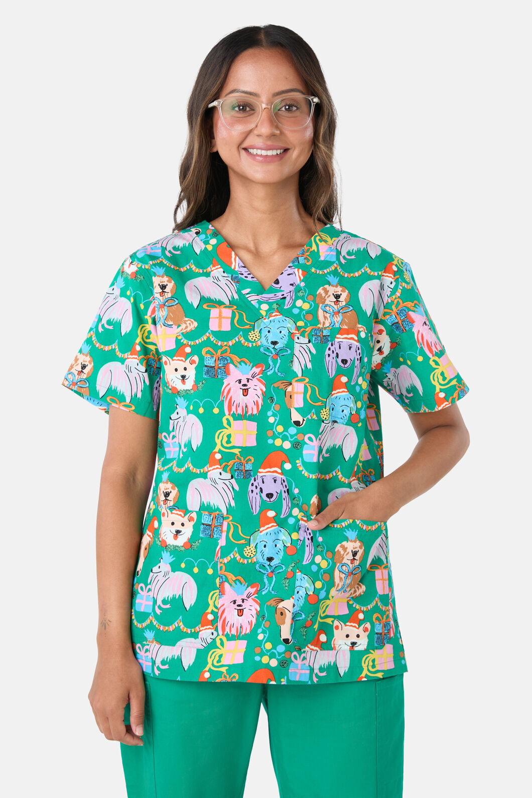 Gorman - Santa Paws Mixed Scrub Set - green