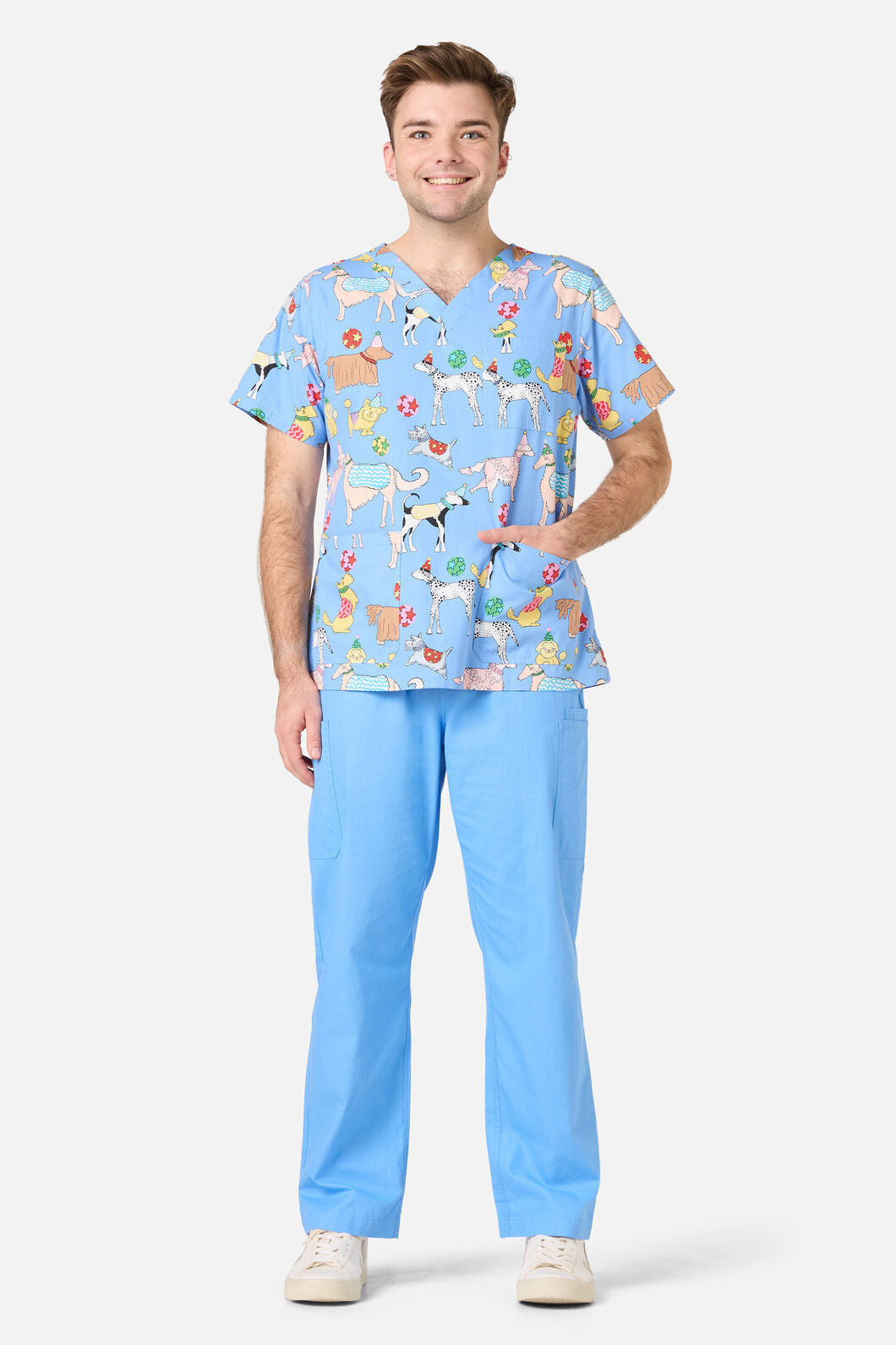 Gorman - Dog Picnic Top & Pant Scrub Set - blue