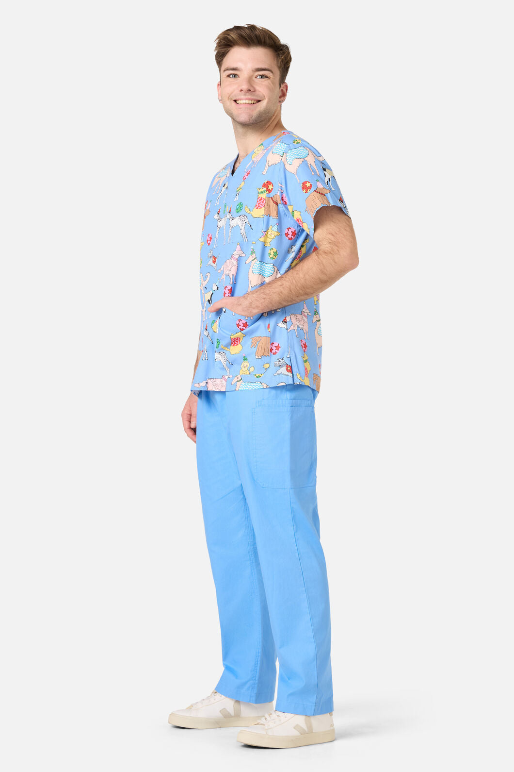 Gorman - Dog Picnic Top & Pant Scrub Set - blue