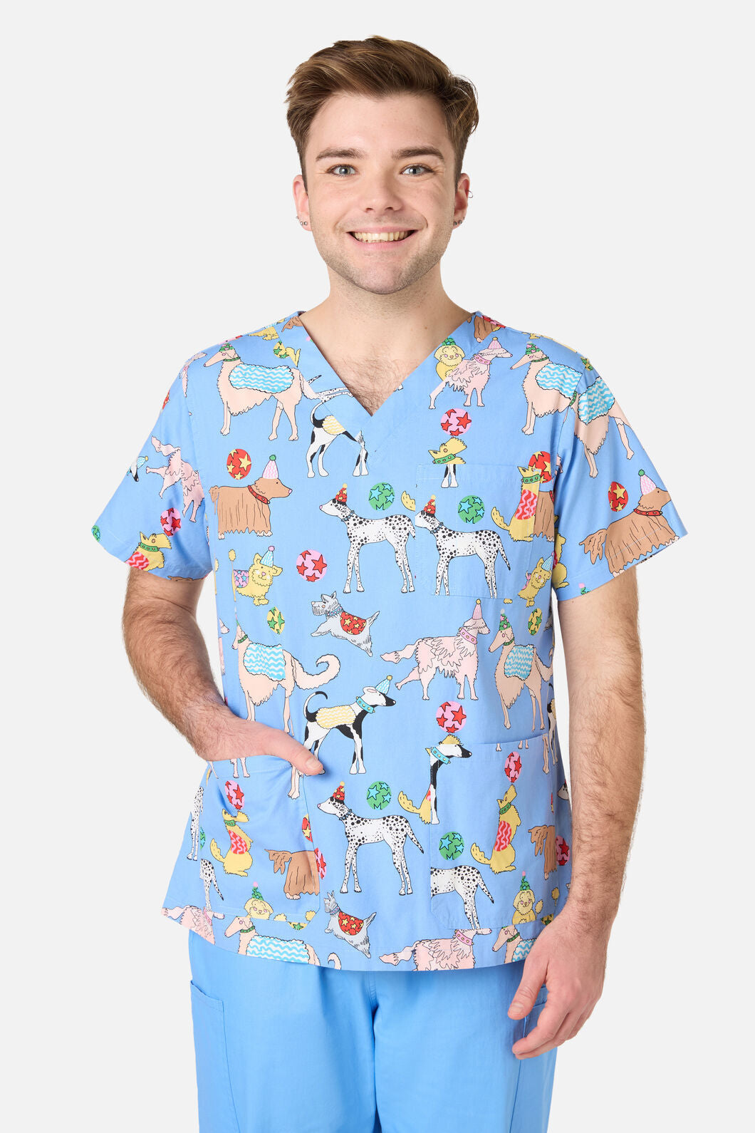 Gorman - Dog Picnic Top & Pant Scrub Set - blue