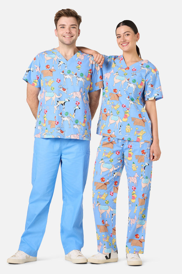 Gorman - Dog Picnic Top & Pant Scrub Set - blue