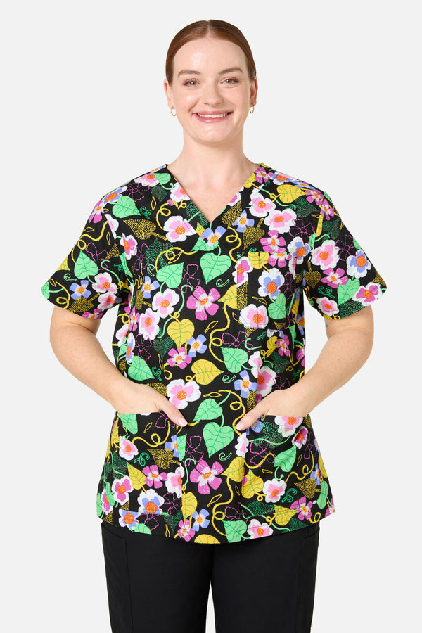 Gorman - Blossom Boulevard Mixed Scrubs - black