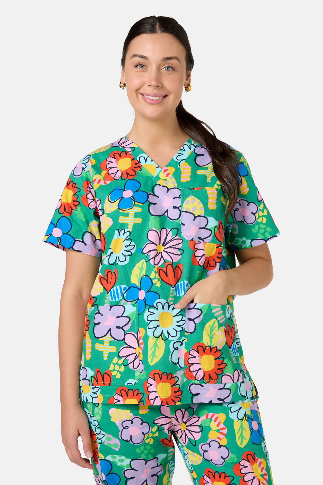 Gorman - Floral Pop Scrub Set - green