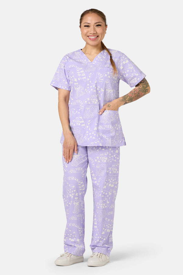 Gorman - Lilac Cat Scrub Set - lilac