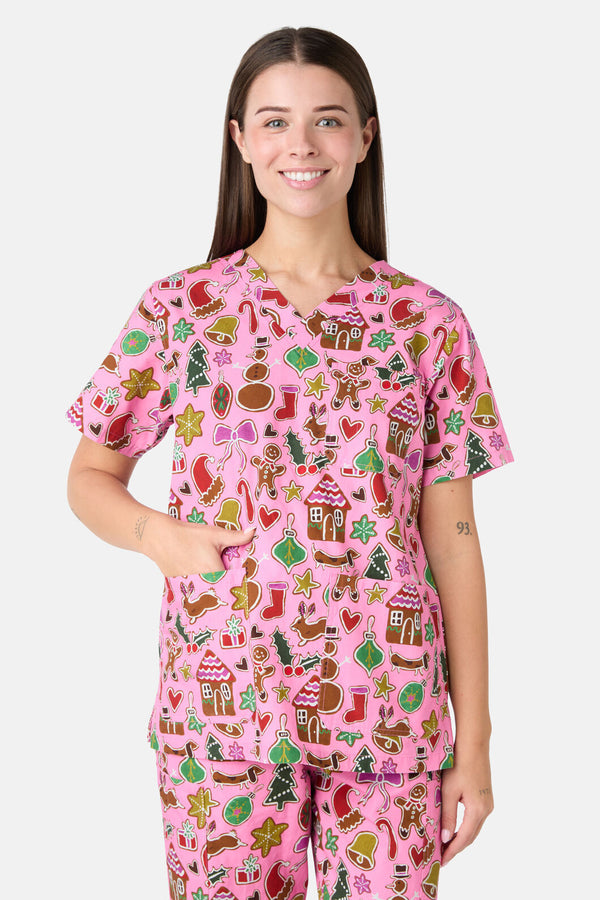 Gorman - Gingerbread Wonderland Scrub Set - pink