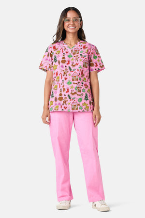 Gorman - Gingerbread Wonderland Mixed Scrub Set - pink