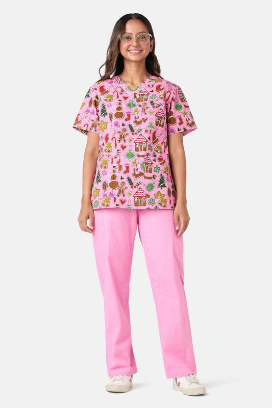 Gorman - Gingerbread Wonderland Mixed Scrub Set - pink