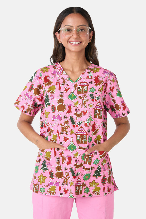 Gorman - Gingerbread Wonderland Mixed Scrub Set - pink