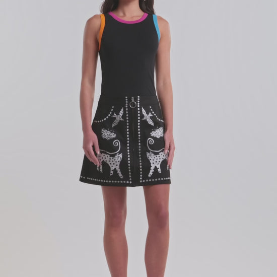 Gorman - Right MeowEmbroideredMiniSkirt - black